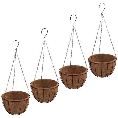Fioriere Pensili 4 Pz Rivestimenti Cocco Nero Ø40x63cm Acciaio - Foto 1