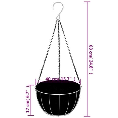 Fioriere Pensili 4 Pz Rivestimenti Cocco Nero Ø40x63cm Acciaio - Foto 5