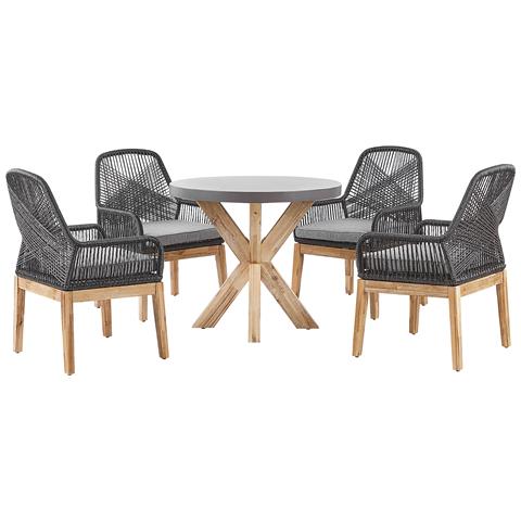 Set Da Esterno Con Tavolo Tondo In Cemento E 4 Sedie Nere Olbia - Foto 2