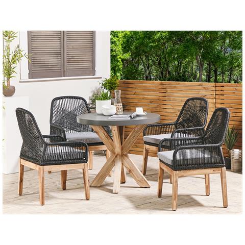 Set Da Esterno Con Tavolo Tondo In Cemento E 4 Sedie Nere Olbia - Foto 1