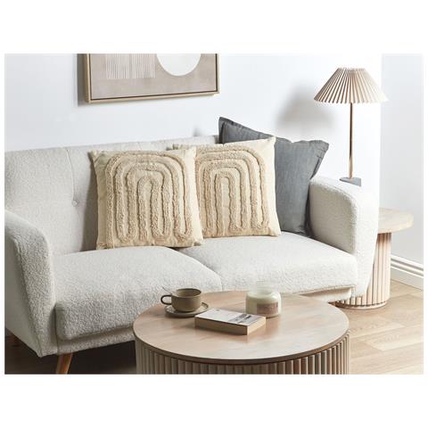 Set Di 2 Cuscini Tatsoi Cotone 45 X 45 Cm Beige Trama Geometrica - Foto 1