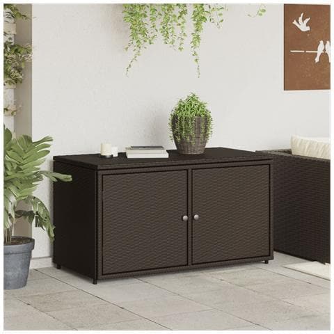 Armadietto Portaoggetti Giardino Marrone 110x55x60,5 Polyrattan - Foto 2