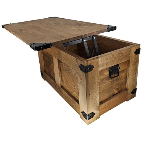 Tavolino Da Salotto, In Legno, A Forma Di Scrigno, Stile Rustico, 77 X 49 X 45 Cm, Realizzato A Mano, Con Olio Di Legno Eco Marrone - Foto 1