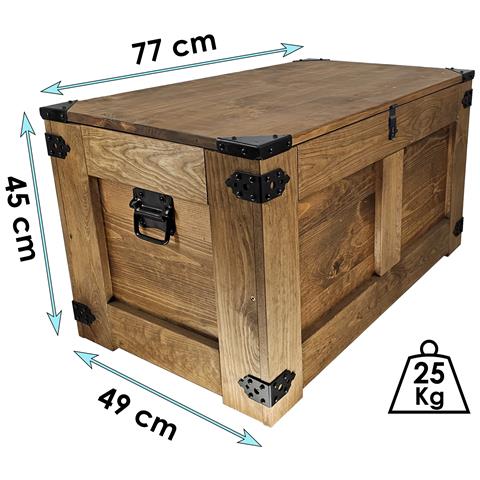 Tavolino Da Salotto, In Legno, A Forma Di Scrigno, Stile Rustico, 77 X 49 X 45 Cm, Realizzato A Mano, Con Olio Di Legno Eco Marrone - Foto 3