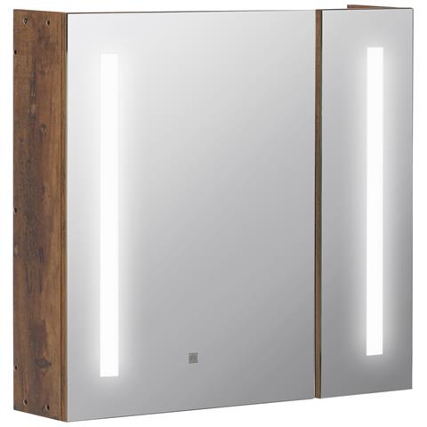 Specchiera Bagno Con Luci Led Regolabili, 2 Ante E Mensola Regolabile, 70x15x65cm, Marrone - Foto 1