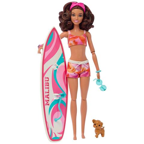 Barbie Playset Surf Con Bambola Malibu E Accessori, Multicolore - Foto 1