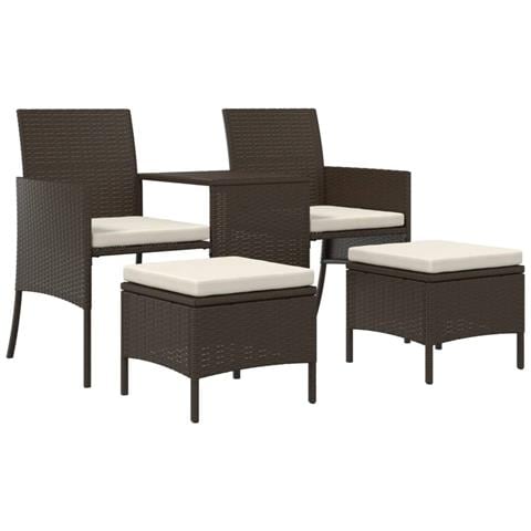 Divano Giardino 2posti Con Tavolo E Sgabelli Marrone Polyrattan - Foto 1