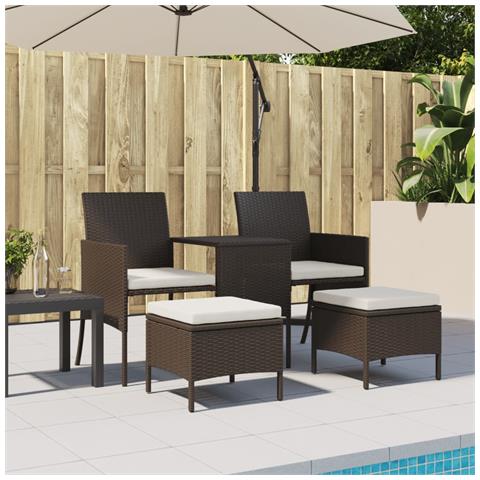 Divano Giardino 2posti Con Tavolo E Sgabelli Marrone Polyrattan - Foto 2