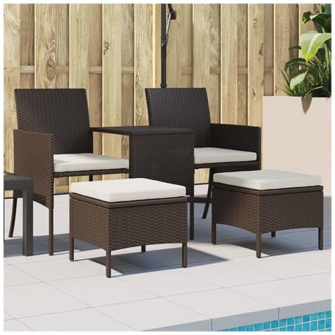 Divano Giardino 2posti Con Tavolo E Sgabelli Marrone Polyrattan - Foto 8