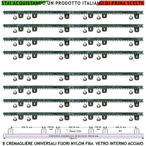 Asta Cremagliera M4 Antiusura Universale Otto Pezzi Da 1 Mt In Nylon Antirumore Interno Acciaio Portata Garantita 6 Q. - Foto 1