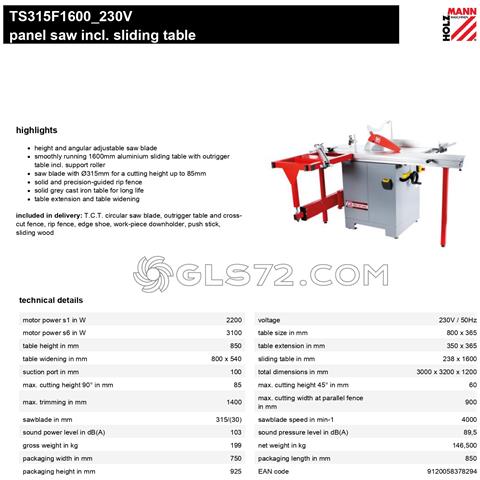 Banco Sega Squadratrice Per Legno Holzmann Ts315f1600 230v - Foto 2