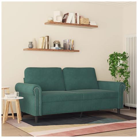 Divano A 2 Posti Verde Scuro 140 Cm In Velluto - Foto 3