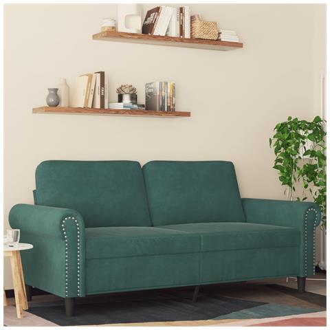 Divano A 2 Posti Verde Scuro 140 Cm In Velluto - Foto 1