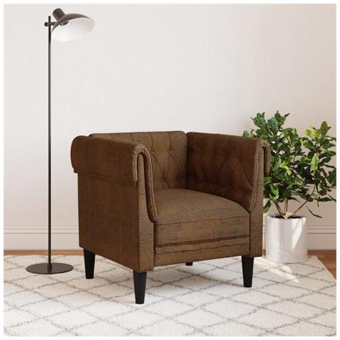 Poltrona Chesterfield Marrone In Tessuto - Foto 3