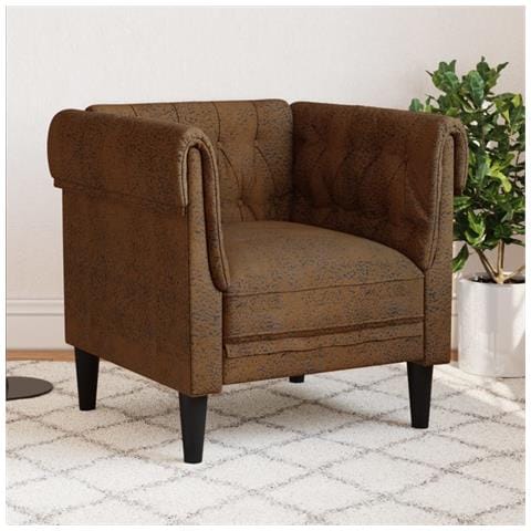 Poltrona Chesterfield Marrone In Tessuto - Foto 1