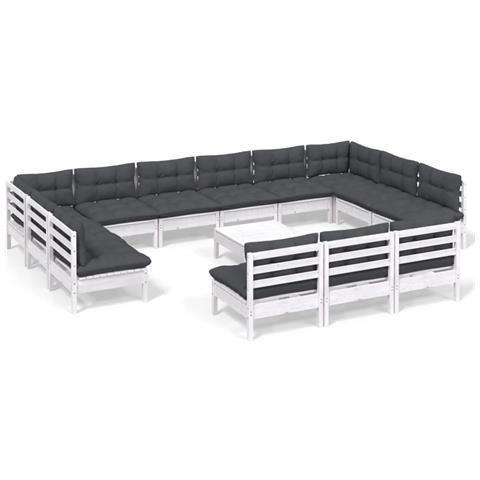 Set Divani Da Giardino 14 Pz Con Cuscini Bianchi Legno Di Pino - Foto 1