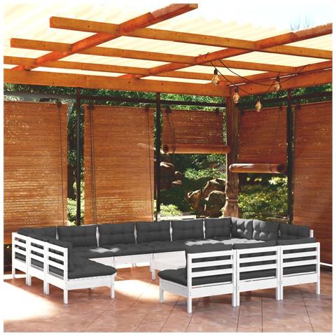 Set Divani Da Giardino 14 Pz Con Cuscini Bianchi Legno Di Pino - Foto 8