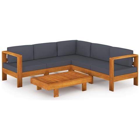 Lusso Casadino -  Set Divani Giardino 6 Posti Cuscini Grigi Scuro Massello Acacia - Foto 1