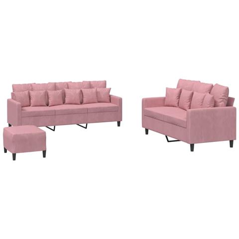Set di Divani 3 pz con Cuscini rosa in Velluto - Foto 1