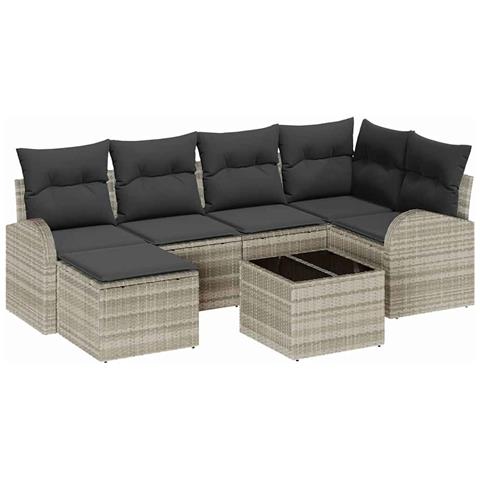 Set di divani da giardino  7 pezzi con cuscini Grigio Rattan, Divano da giardino  2 posti con stoccaggio & cuscini Grigio chiaro Rattan - Foto 1
