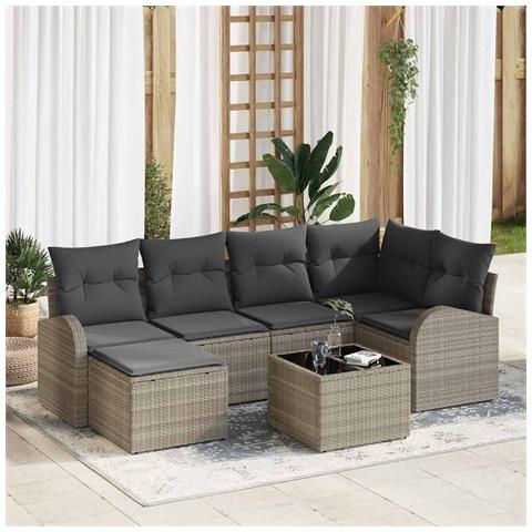 Set di divani da giardino  7 pezzi con cuscini Grigio Rattan, Divano da giardino  2 posti con stoccaggio & cuscini Grigio chiaro Rattan - Foto 2