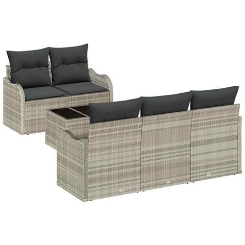 Set Divano da Giardino  6 Pezzi con Cuscini Grigio Chiaro Rattan Sintetico, Divano da Giardino  2 Posti con Ripostiglio e Cuscini Grigio Chiaro Rattan Sintetico - Foto 1