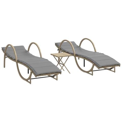 Lettini Prendisole 2 pz con Tavolino Beige in Polyrattan - Foto 1