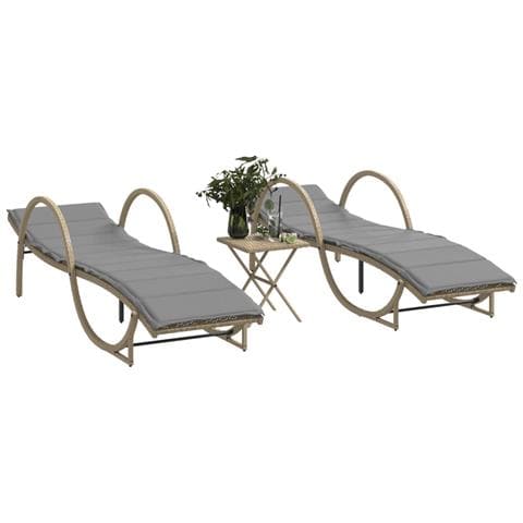 Lettini Prendisole 2 pz con Tavolino Beige in Polyrattan - Foto 2