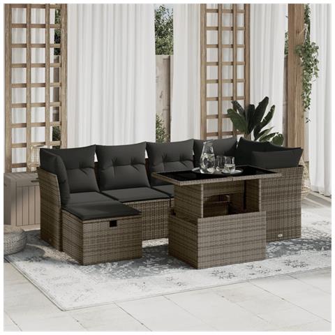 Set Divani da Giardino 7 pz con Cuscini Grigio in Polyrattan - Foto 2