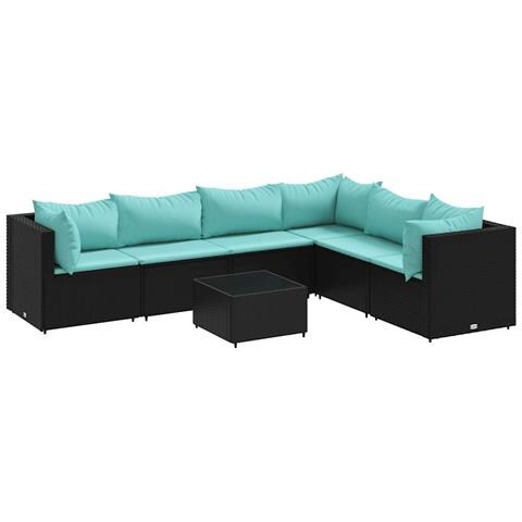 Set Salotto da Giardino con Cuscini 7pz Nero Polyrattan - Foto 1