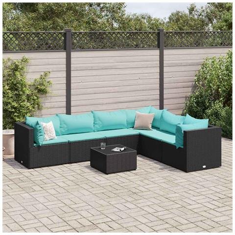 Set Salotto da Giardino con Cuscini 7pz Nero Polyrattan - Foto 2