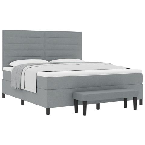Letto Box Spring con Materasso e Panca Grigia Chiara 180x200 cm in Tessuto - Foto 1