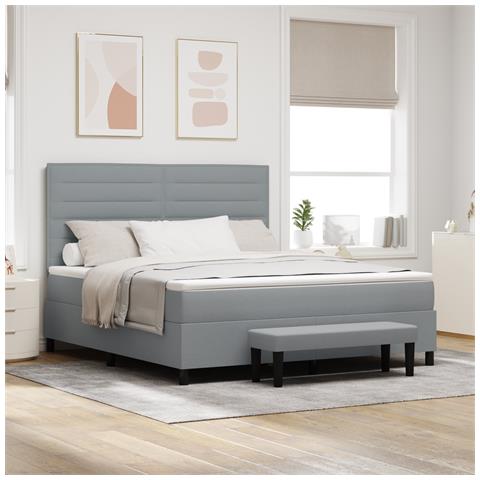 Letto Box Spring con Materasso e Panca Grigia Chiara 180x200 cm in Tessuto - Foto 2