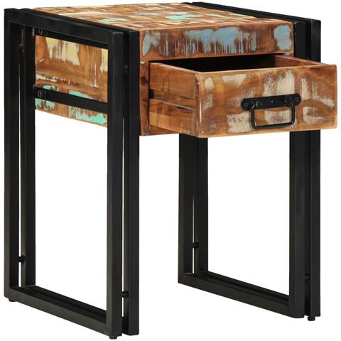 Tavolino con Cassetto Nero 40x40x50 cm Legno Massello di Recupero - Foto 1