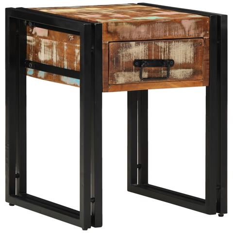 Tavolino con Cassetto Nero 40x40x50 cm Legno Massello di Recupero - Foto 2