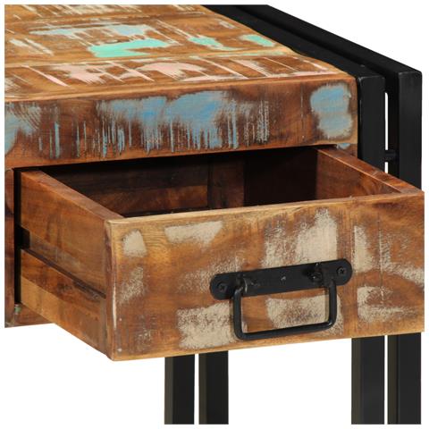 Tavolino con Cassetto Nero 40x40x50 cm Legno Massello di Recupero - Foto 9