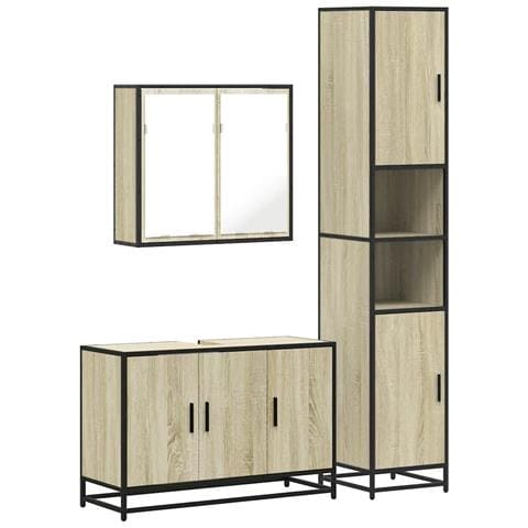 Set Mobili da Bagno 3 pz Rovere Sonoma in Legno Multistrato - Foto 1