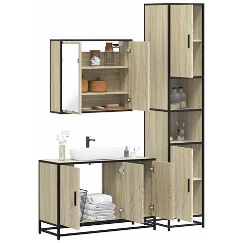 Set Mobili da Bagno 3 pz Rovere Sonoma in Legno Multistrato - Foto 2