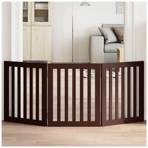 Cancello Cani Pieghevole 3 Pannelli Marrone 150cm Legno Pioppo - Foto 2