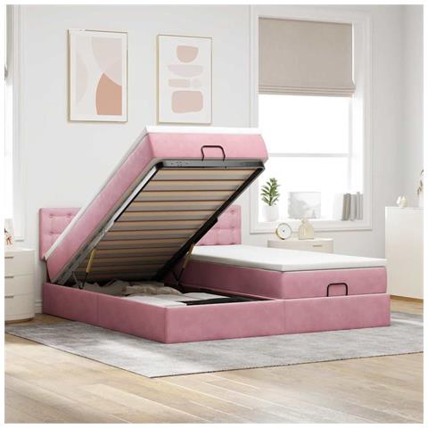Struttura Letto Pouf con Materassi Rosa 200x200 cm Velluto - Foto 2