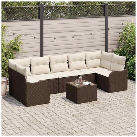 Set Divano da Giardino 8 pcs Marrone e Crema 55 x 55 x 37 cm - Foto 2