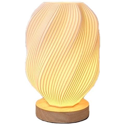 Lampada Da Tavolo Usb Dimmerabile 3d Con Base In Legno - Moderna Luce Notturna Da Comodino - Foto 1