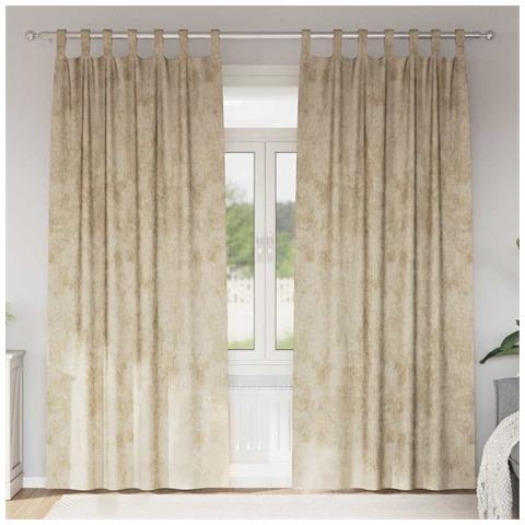 Tenda con tende 2 pcs Crema 260 x 140 cm Velluto - Foto 2