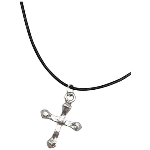 Collana In Pelle Nera E Croce In Argento 7-10 Micron - Foto 2