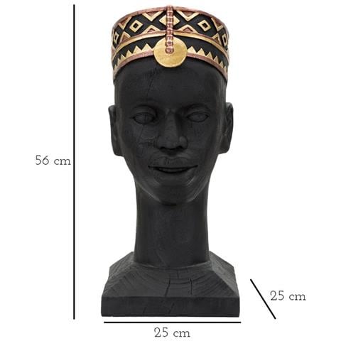 Scultura Uomo Masai Busto In Resina Nera Con Copricapo Decorato - Foto 8