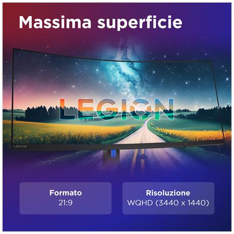 Legion R34w-30 - Monitor Gaming 34" VA Curvo 1500R UWQHD 3440x1440 0 180Hz 0.5ms - Speakers AMD FreeSync Premium + VESA AdaptiveSync 2xHDMI 2.1 + 1xDP 1.4 - Stand Height + Tilt + Swivel Cavo DP incluso - Foto 2