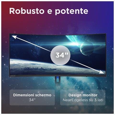 Legion R34w-30 - Monitor Gaming 34" VA Curvo 1500R UWQHD 3440x1440 0 180Hz 0.5ms - Speakers AMD FreeSync Premium + VESA AdaptiveSync 2xHDMI 2.1 + 1xDP 1.4 - Stand Height + Tilt + Swivel Cavo DP incluso - Foto 8