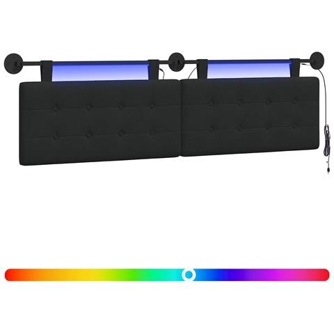 Testiera sospesa Con luce LED Nero Tessuto - Foto 1
