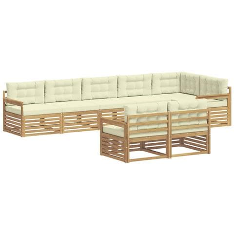 Set di divani da esterno 8 pcs Bianco e Crema Poliestere - Foto 1