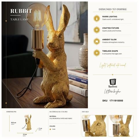 Lampada Da Tavolo Rabbit In Resina Dorata Con Lampadina Edison - Foto 7